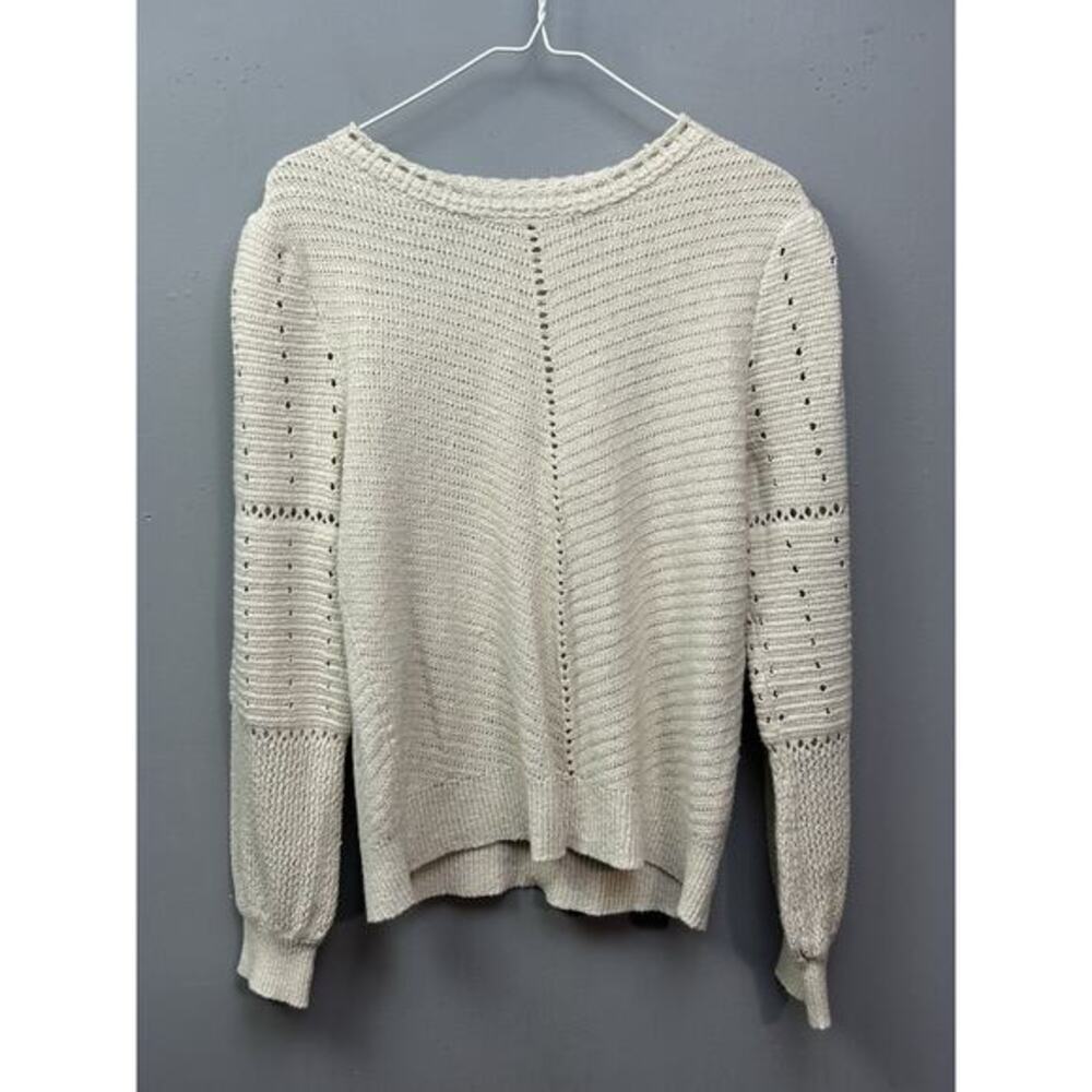 Knox Rose Cream Open Knit Sweater Womens Medium Puff sleeve Pullover Neutral
